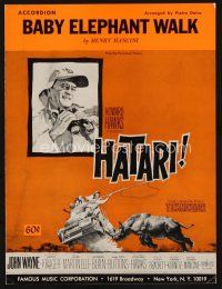 7d251 HATARI sheet music '62 Howard Hawks, John Wayne, Baby Elephant Walk!