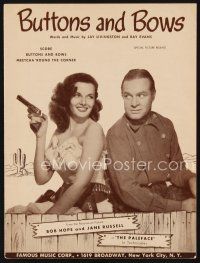 7d266 PALEFACE sheet music '48 Bob Hope & sexy Jane Russell with pistol, Buttons and Bows!