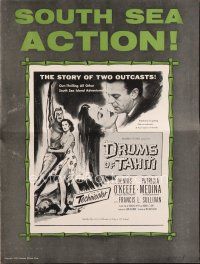 7d411 DRUMS OF TAHITI pressbook '53 Dennis O'Keefe & Patricia Medina, a story of two outcasts!