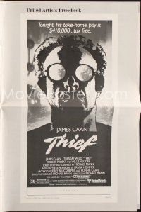 7d493 THIEF pressbook '81 Michael Mann, really cool image of James Caan w/goggles!