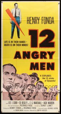 7e499 12 ANGRY MEN 3sh '57 Henry Fonda, Sidney Lumet courtroom jury classic, life is in their hands!