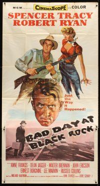 7e509 BAD DAY AT BLACK ROCK 3sh '55 Spencer Tracy tries to find out just what did happen to Kamoko!