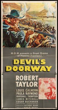 7e541 DEVIL'S DOORWAY 3sh '50 cool artwork of Robert Taylor aiming rifle in war!