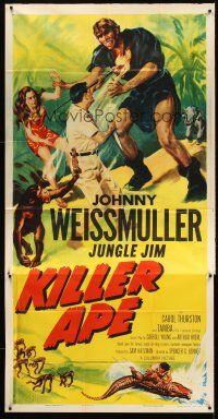 7e581 KILLER APE 3sh '53 Weissmuller as Jungle Jim, drug-mad beasts ravage human prey!