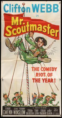 7e603 MR SCOUTMASTER 3sh '53 great artwork of Clifton Webb tied up by lots of Boy Scouts!