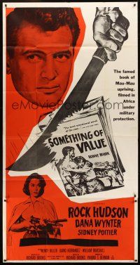 7e660 SOMETHING OF VALUE 3sh '57 Rock Hudson & Dana Wynter are hunted in Africa!