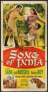 7e661 SONG OF INDIA 3sh '49 Sabu betewen Gail Russell & Turhan Bey + tiger & elephant!