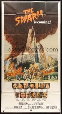 7e674 SWARM int'l 3sh '78 directed by Irwin Allen, cool art of killer bee attack by C.W. Taylor!