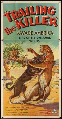 7e691 TRAILING THE KILLER 3sh '32 cool artwork of wild dog biting mountain lion on the throat!
