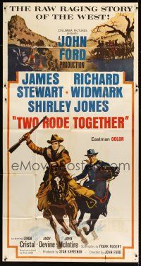 7e695 TWO RODE TOGETHER 3sh '61 John Ford, art of James Stewart & Richard Widmark on horses!