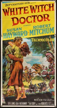 7e705 WHITE WITCH DOCTOR 3sh '53 art of Susan Hayward & Robert Mitchum in African jungle!