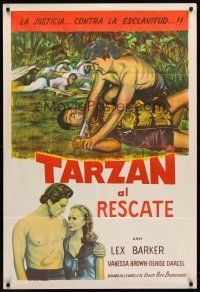 7e258 TARZAN & THE SLAVE GIRL Argentinean R1960 different art of Lex Barker pinning man to ground!