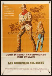 7e268 TRAIN ROBBERS Argentinean '73 great full-length art of cowboy John Wayne & sexy Ann-Margret!