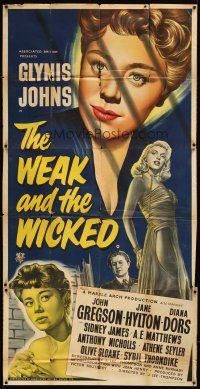 7e498 WEAK & THE WICKED English 3sh '54 artwork of Glynis Johns & sexiest bad girl Diana Dors!