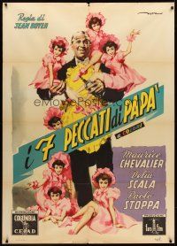 7e404 MY SEVEN LITTLE SINS Italian 1p '54 art of Maurice Chevalier in apron with girls by Deseta!