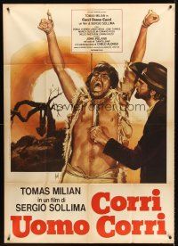7e428 RUN, MAN, RUN! Italian 1p '68 artwork of cowboy holding knife to guy's throat by Aller!