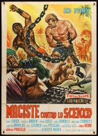 7e431 SAMSON AGAINST THE SHEIK Italian 1p '62 art of strongman Ed Fury with huge chains by Rene!
