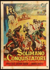 7e445 SULEIMAN THE CONQUEROR Italian 1p '61 art of full-length belly dancer over guys fighting!