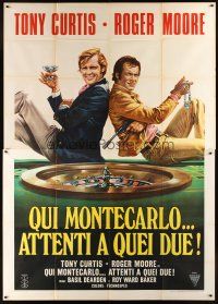 7e119 MISSION MONTE CARLO Italian 2p '74 best art of Roger Moore & Tony Curtis by roulette wheel!
