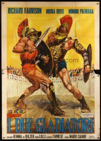 7e151 TWO GLADIATORS Italian 2p '64 Richard Harrison, I due gladiatori, cool sword & sandal art!