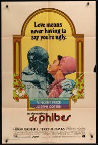 7g029 ABOMINABLE DR. PHIBES 1sh '71 Vincent Price says love means never having to say you're ugly!