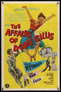 7g038 AFFAIRS OF DOBIE GILLIS 1sh '53 Bobby Van, Bob Fosse, wacky art of Debbie Reynolds!