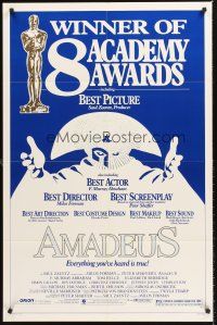 7g054 AMADEUS awards 1sh '84 Milos Foreman, Mozart biography, winner of 8 Academy Awards!