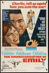 7g059 AMERICANIZATION OF EMILY 1sh '64 James Garner, Julie Andrews, Paddy Chayefsky!