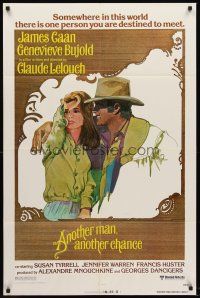 7g066 ANOTHER MAN ANOTHER CHANCE 1sh '77 Claude Lelouch, art of James Caan & Genevieve Bujold!