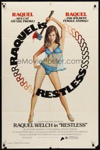 7g090 BELOVED 1sh '78 sexy Raquel Welch in nightie with bloody axe, Restless!