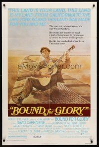 7g119 BOUND FOR GLORY style B 1sh '76 David Carradine as folk singer Woody Guthrie, Tom Jung art!