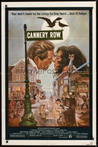 7g137 CANNERY ROW 1sh '82 cool art of Nick Nolte about to kiss Debra Winger by John Solie!
