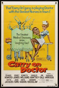 7g143 CARRY ON DOCTOR 1sh '72 English sexiest hospital nurses, wacky operation artwork!