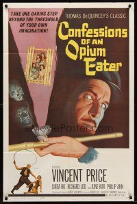7g166 CONFESSIONS OF AN OPIUM EATER 1sh '62 Vincent Price, cool artwork of drugs & caged girls!