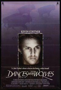 7g182 DANCES WITH WOLVES DS 1sh '90 cool image of Kevin Costner & buffalo!