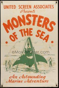 7g205 DEVIL MONSTER 1sh R30s  re-titled Monsters of the Sea, cool artwork of giant stingray!