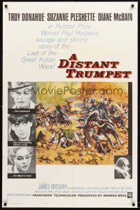 7g213 DISTANT TRUMPET 1sh '64 cool art of Troy Donahue vs Indians by Frank McCarthy!