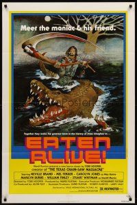 7g234 EATEN ALIVE 1sh '77 Tobe Hooper, wild horror artwork of madman w/scythe & alligator!