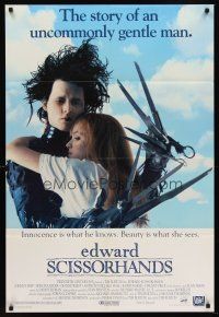 7g237 EDWARD SCISSORHANDS int'l DS 1sh '90 Tim Burton classic, scarred Johnny Depp & Winona Ryder!