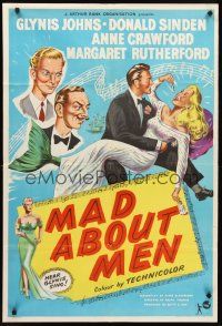 7g011 MAD ABOUT MEN English 1sh '54 stone litho artwork of sexy mermaid Glynis Johns!