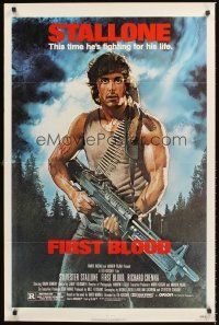 7g262 FIRST BLOOD 1sh '82 artwork of Sylvester Stallone as John Rambo by Drew Struzan!