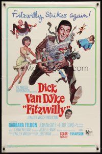 7g266 FITZWILLY 1sh '68 great comic art of Dick Van Dyke & sexy Barbara Feldon!