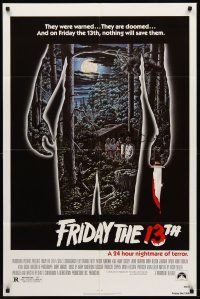 7g284 FRIDAY THE 13th 1sh R80s great Alex Ebel art, slasher horror classic, 24 hours of terror!