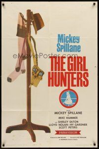 7g303 GIRL HUNTERS style B 1sh '63 Mickey Spillane pulp fiction, cool different art of coat rack!