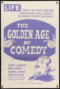7g309 GOLDEN AGE OF COMEDY 1sh R60s Laurel & Hardy, Jean Harlow, winner of 2 Academy Awards!