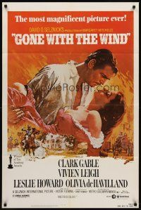 7g311 GONE WITH THE WIND 1sh R80 art of Clark Gable holding Vivien Leigh by Howard Terpning!
