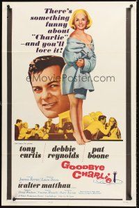 7g313 GOODBYE CHARLIE 1sh '64 Tony Curtis, sexy barely-dressed Debbie Reynolds, Pat Boone!