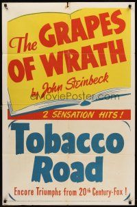 7g316 GRAPES OF WRATH/TOBACCO ROAD 1sh '56 John Steinbeck & John Ford double-bill!