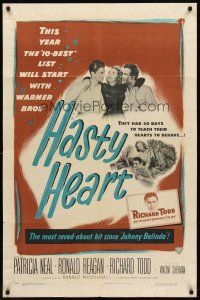 7g346 HASTY HEART 1sh '50 patient Ronald Reagan & nurse Patricia Neal help dying Richard Todd!