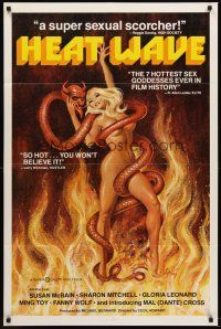 7g351 HEAT WAVE 1sh '77 x-rated, incredible sexy Weston art of naked woman w/devil snake!